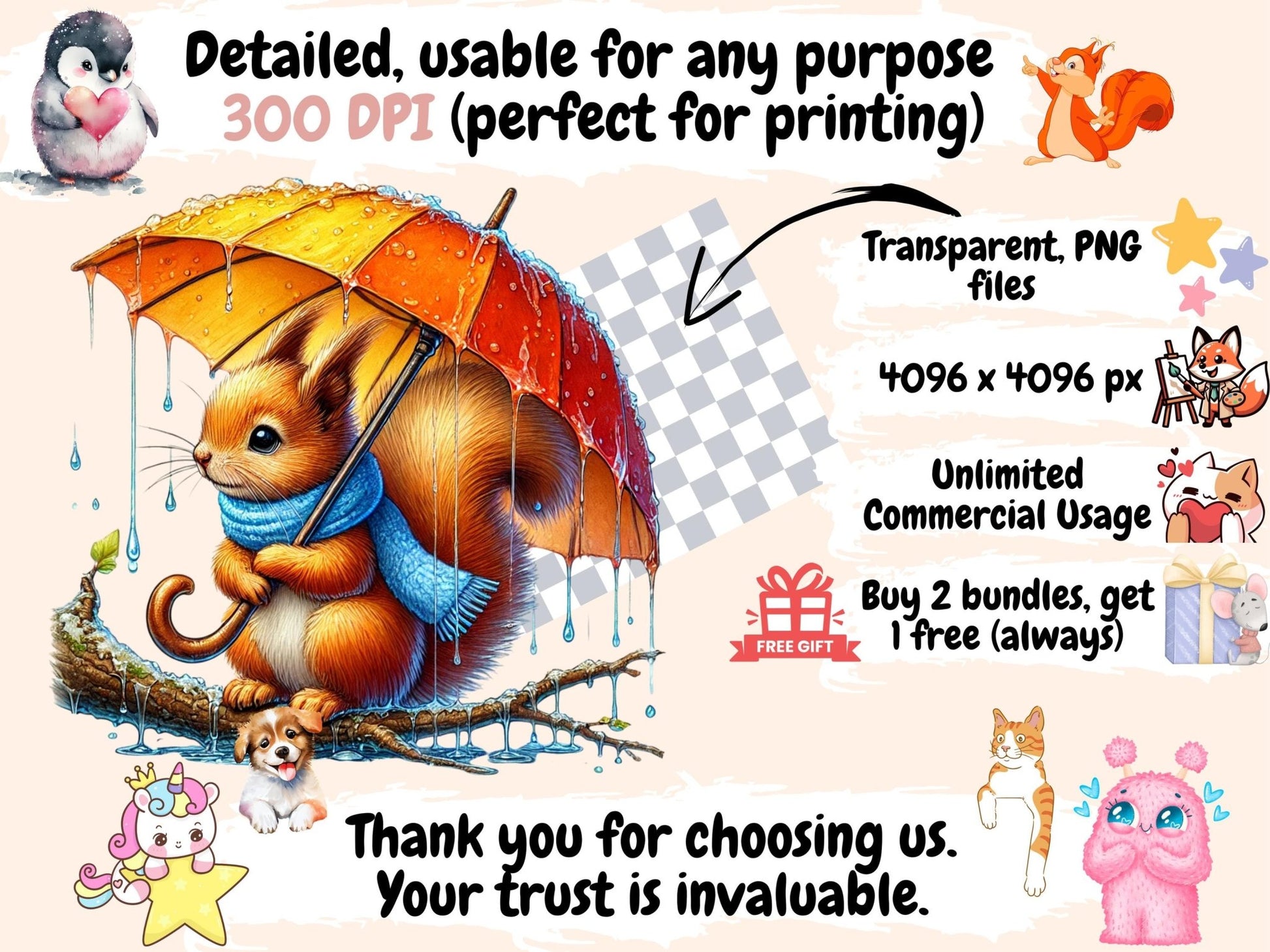 Rainy Critters Clipart - High - Quality Instant Digital Download for Creative Projects