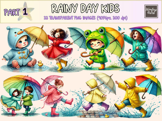 Rainy Day Kids (P1) Clipart - High - Quality Instant Digital Download for Creative Projects