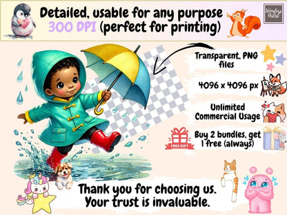Rainy Day Kids (P2) Clipart african american png - Wonders Artist