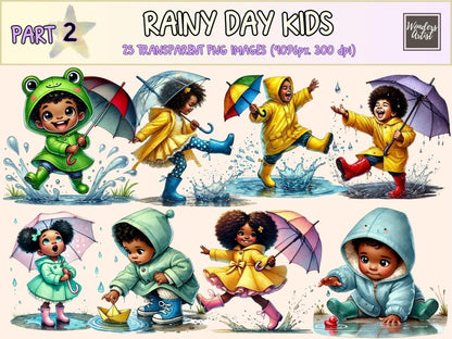 Rainy Day Kids (P2) Clipart african american png - Wonders Artist