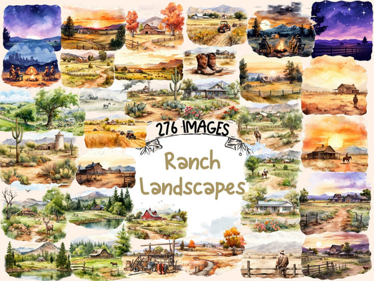 Ranch Landscapes Watercolor Clipart - High - Quality Instant Digital Download for Creative Projects