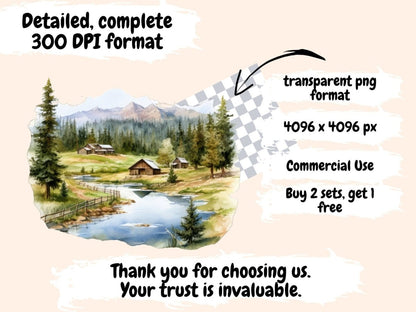 Ranch Landscapes Watercolor Clipart countryside clipart - Wonders Artist