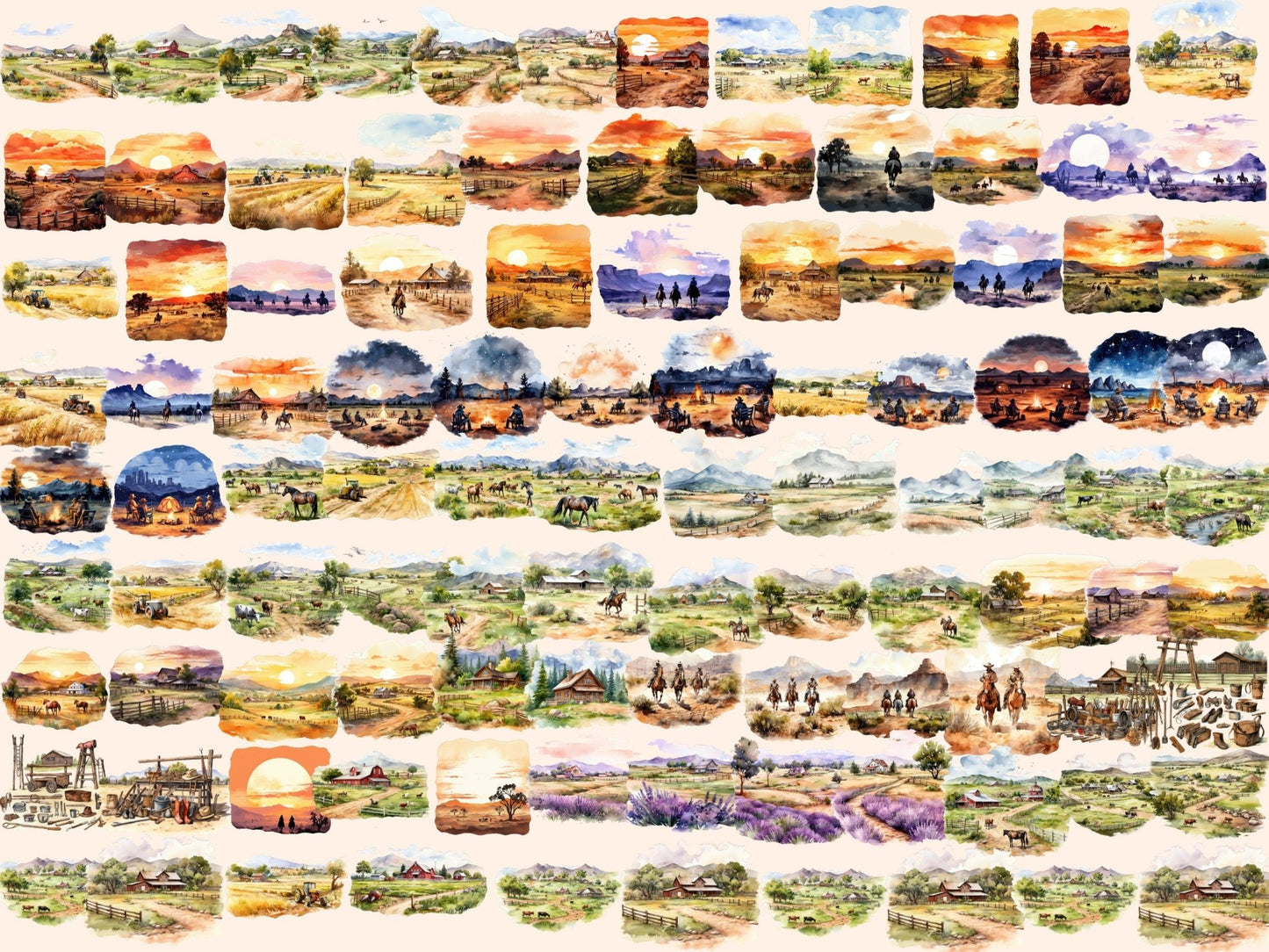 Ranch Landscapes Watercolor Clipart - High - Quality Instant Digital Download for Creative Projects