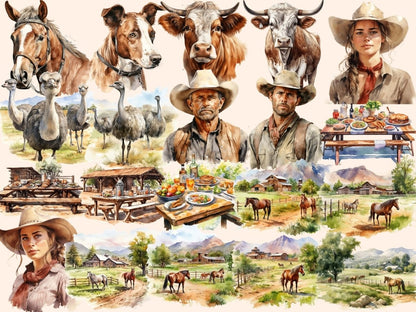 Ranch Watercolor Clipart cowboy clipart - Wonders Artist