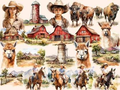 Ranch Watercolor Clipart cowboy clipart - Wonders Artist