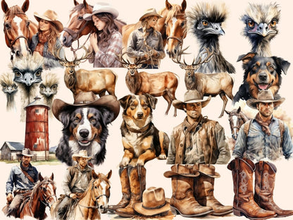 Ranch Watercolor Clipart cowboy clipart - Wonders Artist