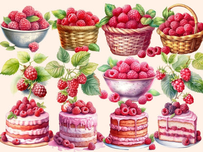 Raspberries Watercolor Clipart berries art - Wonders Artist