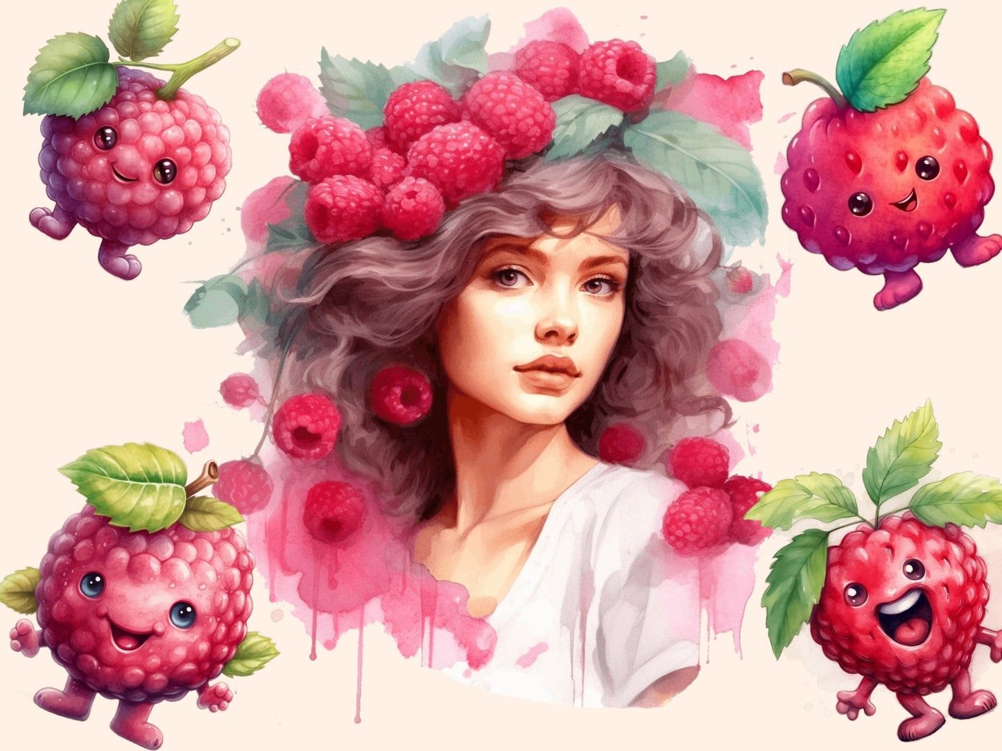 Raspberries Watercolor Clipart - High - Quality Instant Digital Download for Creative Projects