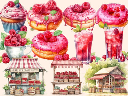 Raspberries Watercolor Clipart berries art - Wonders Artist