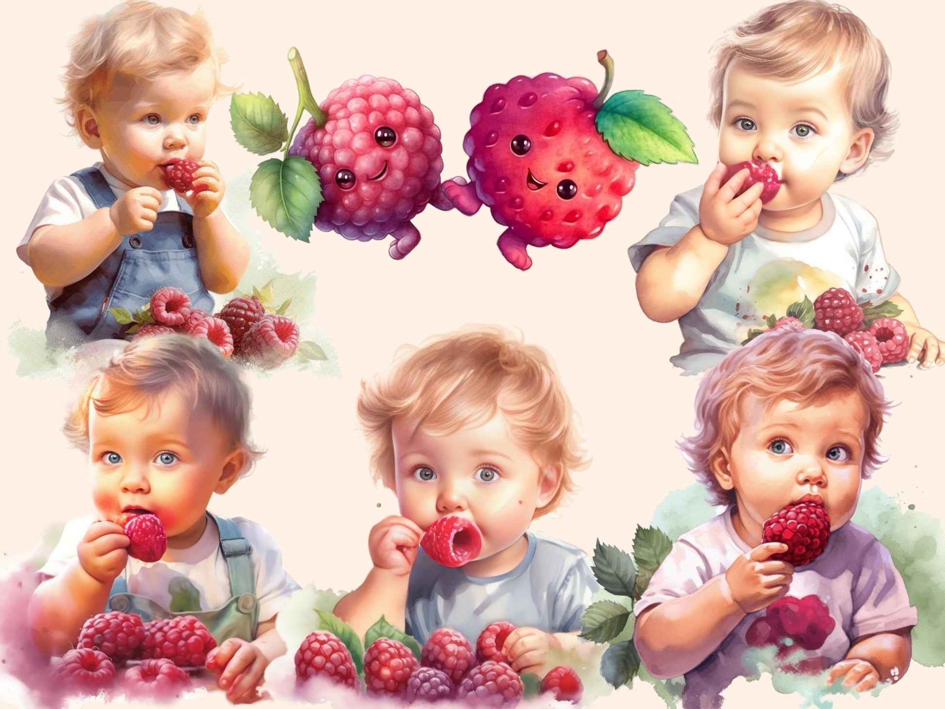 Raspberries Watercolor Clipart - High - Quality Instant Digital Download for Creative Projects