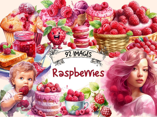 Raspberries Watercolor Clipart - High - Quality Instant Digital Download for Creative Projects