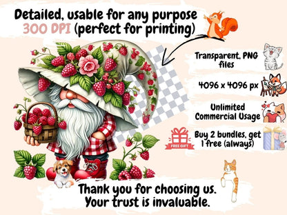 Raspberry Gnomes (P2) Clipart Cute gnome art - Wonders Artist
