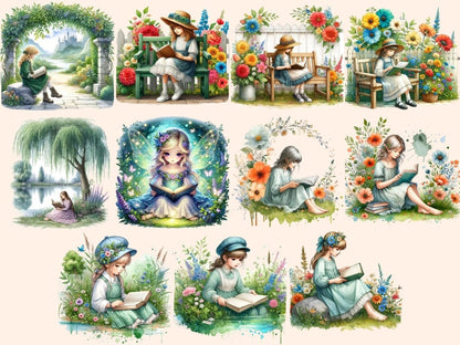 Reading Girls Clipart - Wonders Artist