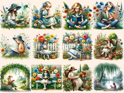 Reading Girls Clipart - Wonders Artist