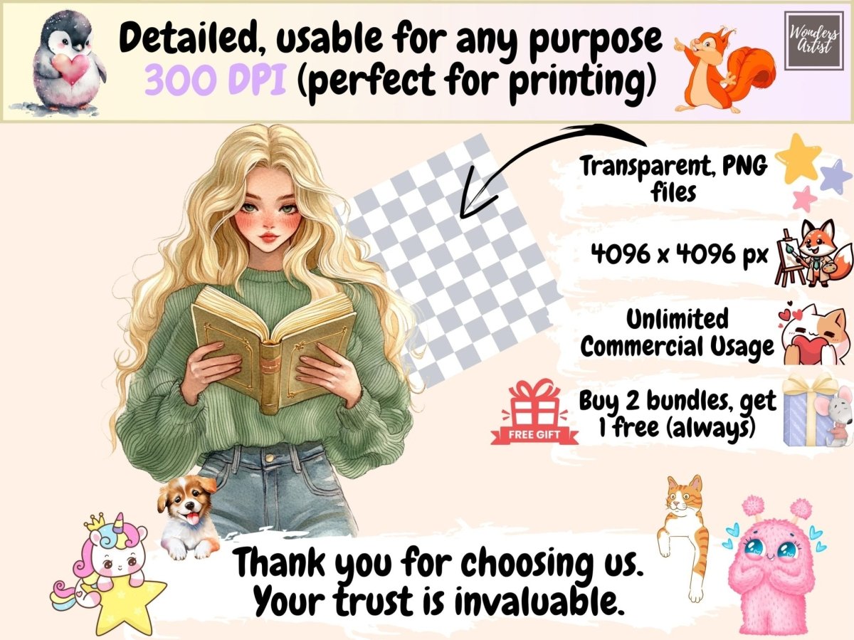 Reading in the Rain Watercolor Clipart autumn clipart book clipart book lover clipart - WondersArtist