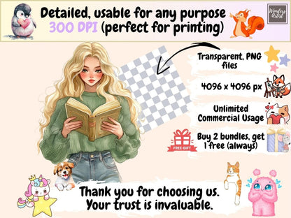 Reading in the Rain Watercolor Clipart autumn clipart book clipart book lover clipart - WondersArtist