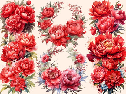 Red Peonies Watercolor Clipart boho peony - Wonders Artist