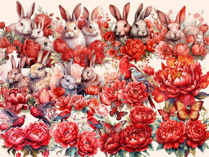 Red Peonies Watercolor Clipart boho peony - Wonders Artist