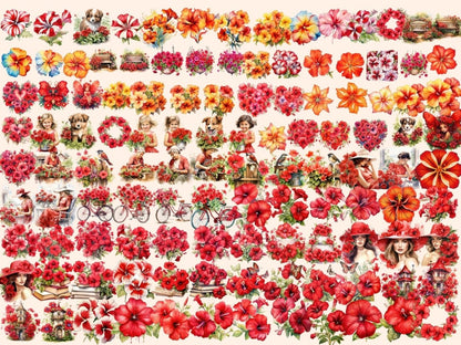 Red Petunias Watercolor Clipart floral clipart - Wonders Artist