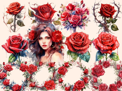 Red Roses Watercolor Clipart boho rose clipart - Wonders Artist