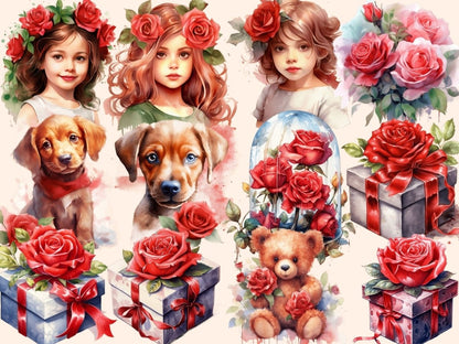 Red Roses Watercolor Clipart boho rose clipart - Wonders Artist