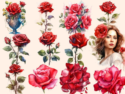 Red Roses Watercolor Clipart boho rose clipart - Wonders Artist