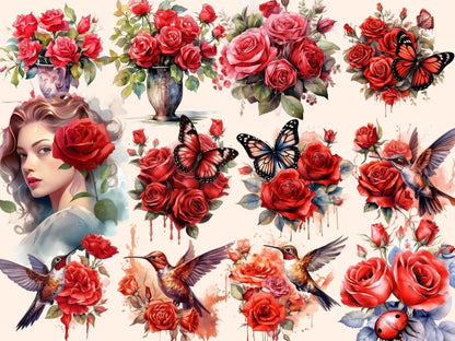 Red Roses Watercolor Clipart boho rose clipart - Wonders Artist