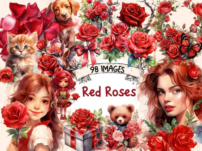 Red Roses Watercolor Clipart boho rose clipart - Wonders Artist