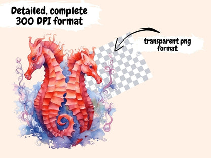 Red Seahorses Watercolor Clipart red seahorse clipart - Wonders Artist