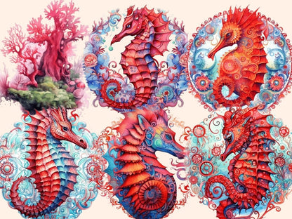 Red Seahorses Watercolor Clipart red seahorse clipart - Wonders Artist