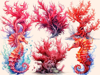 Red Seahorses Watercolor Clipart red seahorse clipart - Wonders Artist
