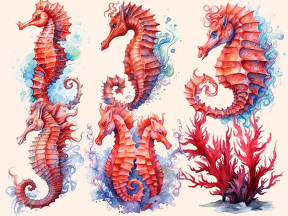Red Seahorses Watercolor Clipart red seahorse clipart - Wonders Artist
