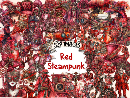 Red Steampunk Watercolor Clipart - High - Quality Instant Digital Download for Creative Projects