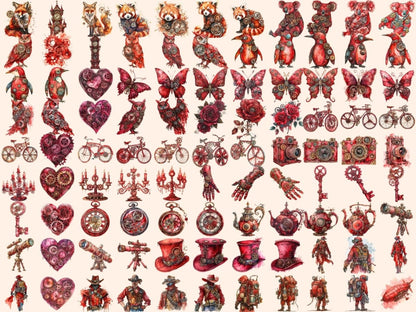 Red Steampunk Watercolor Clipart burgundy steampunk - Wonders Artist
