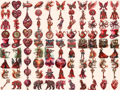 Red Steampunk Watercolor Clipart burgundy steampunk - Wonders Artist