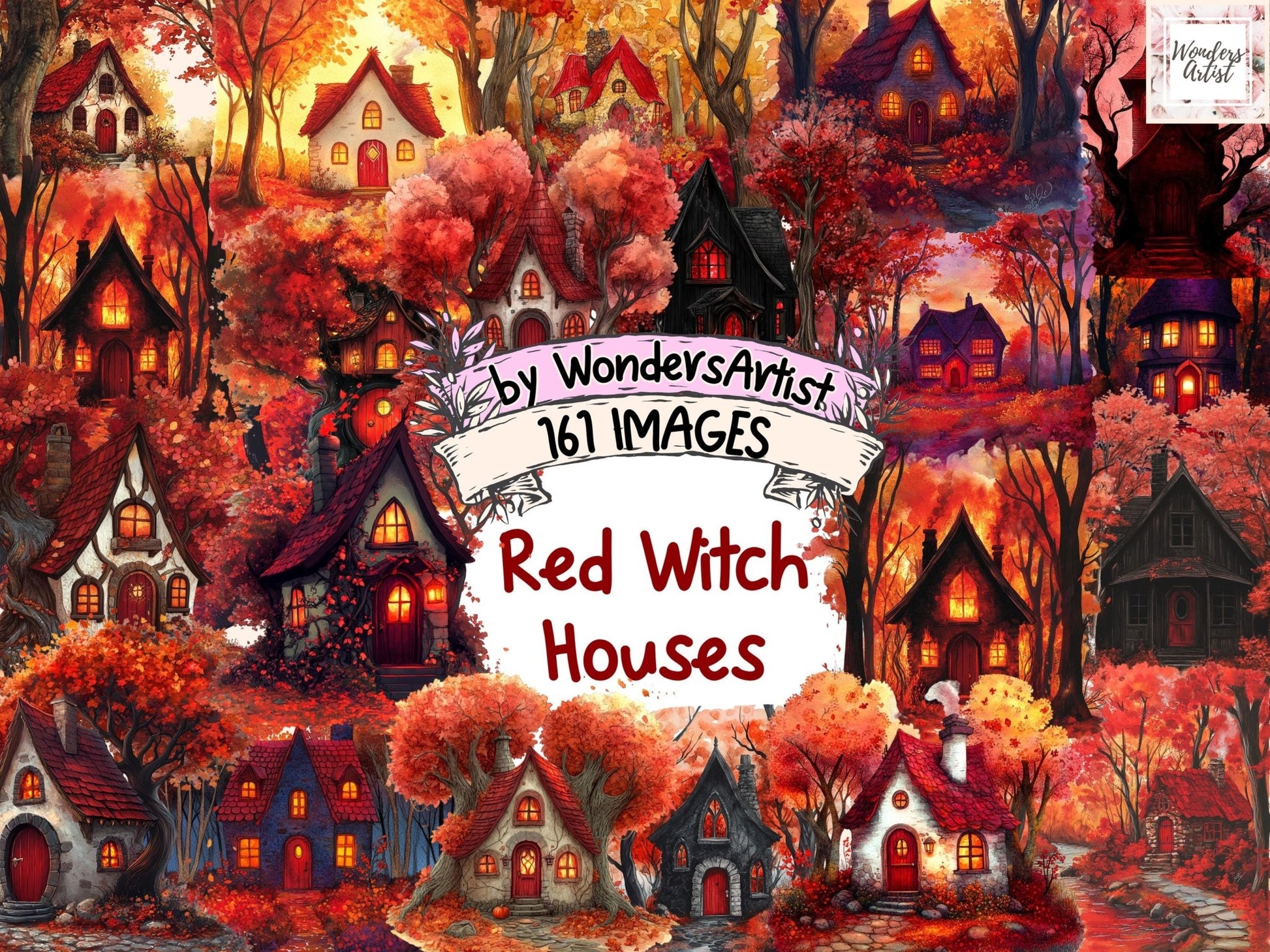 Red Witch Houses Clipart - High - Quality Instant Digital Download for Creative Projects