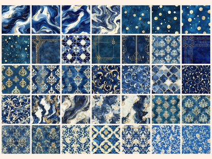 Regal Sapphire & Gold Seamless Digital Paper Blue Gold Texture - Wonders Artist