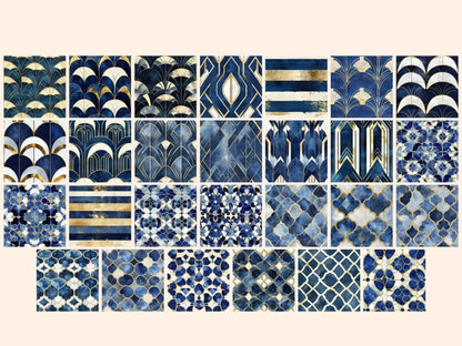 Regal Sapphire & Gold Seamless Digital Paper Blue Gold Texture - Wonders Artist