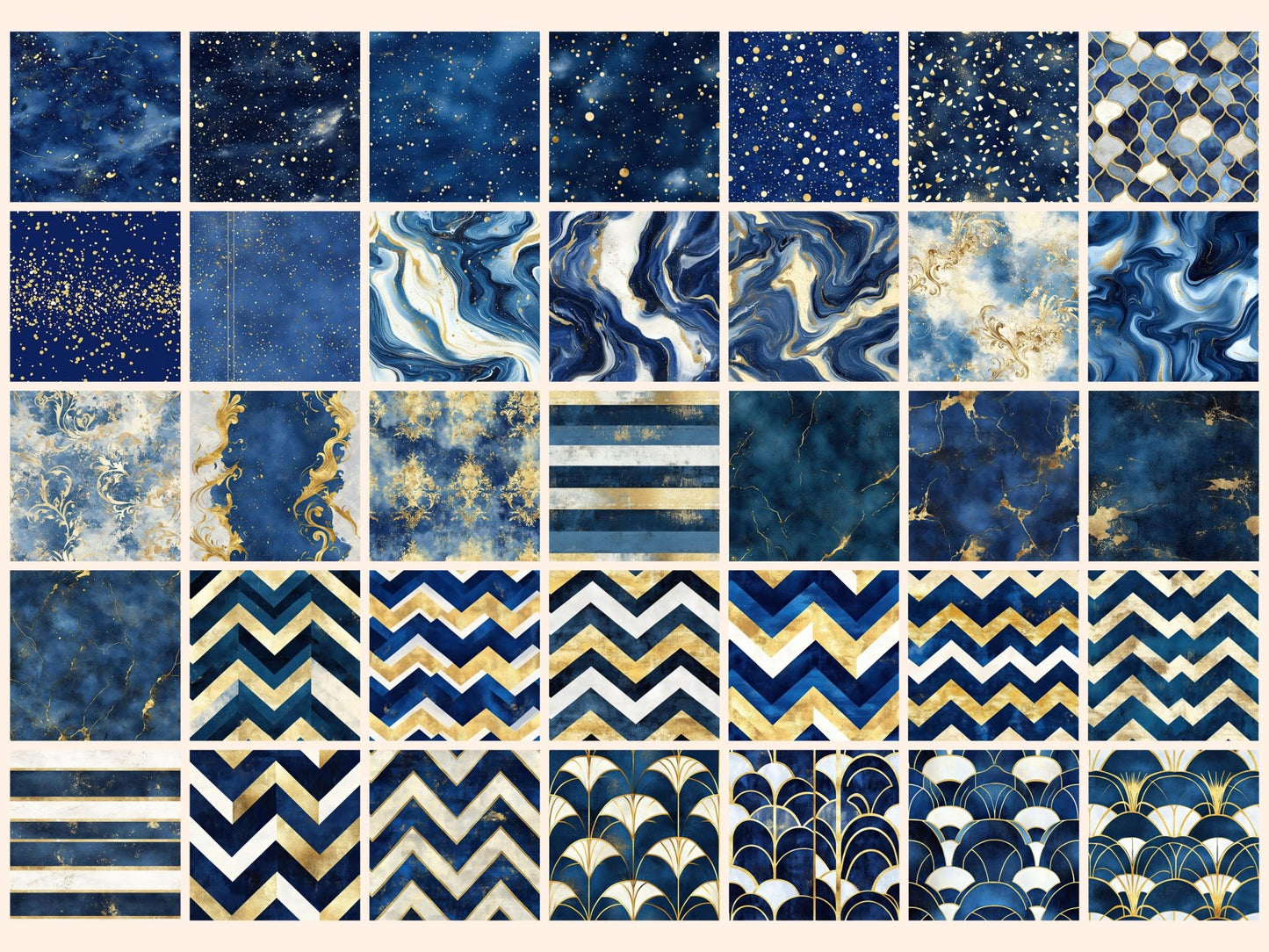 Regal Sapphire & Gold Seamless Digital Paper - High - Quality Instant Digital Download for Creative Projects