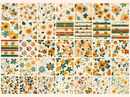 Retro Bloom Seamless Pattern Digital Papers 70s floral - Wonders Artist