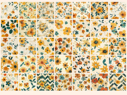 Retro Bloom Seamless Pattern Digital Papers 70s floral - Wonders Artist