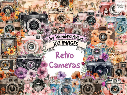Retro Cameras Watercolor Clipart Analog Camera Art - Wonders Artist
