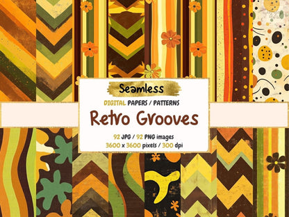 Retro Grooves Seamless Digital Paper 70s Pattern Paper - Wonders Artist