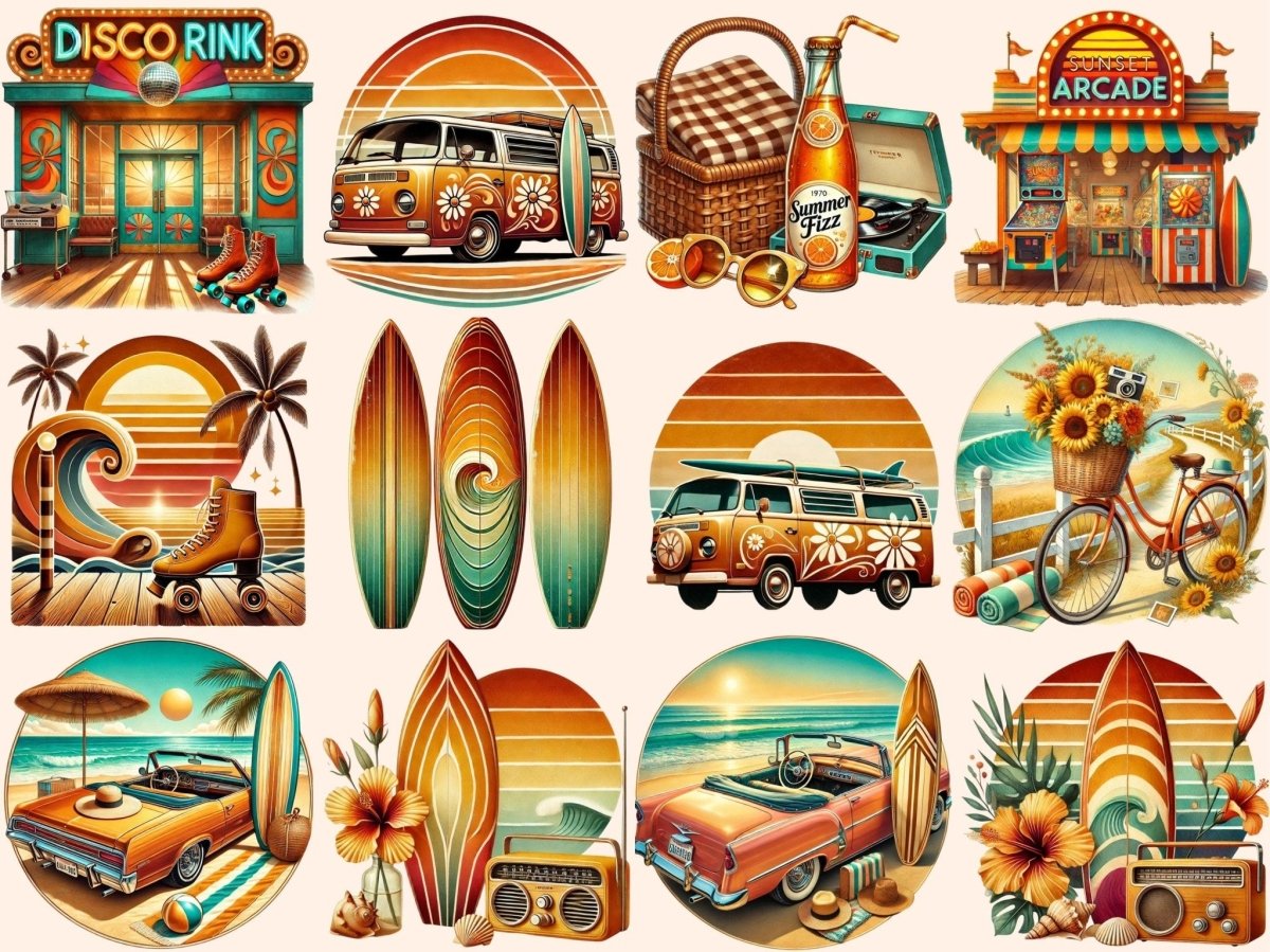 Retro Summer Clipart 70s summer clipart - Wonders Artist