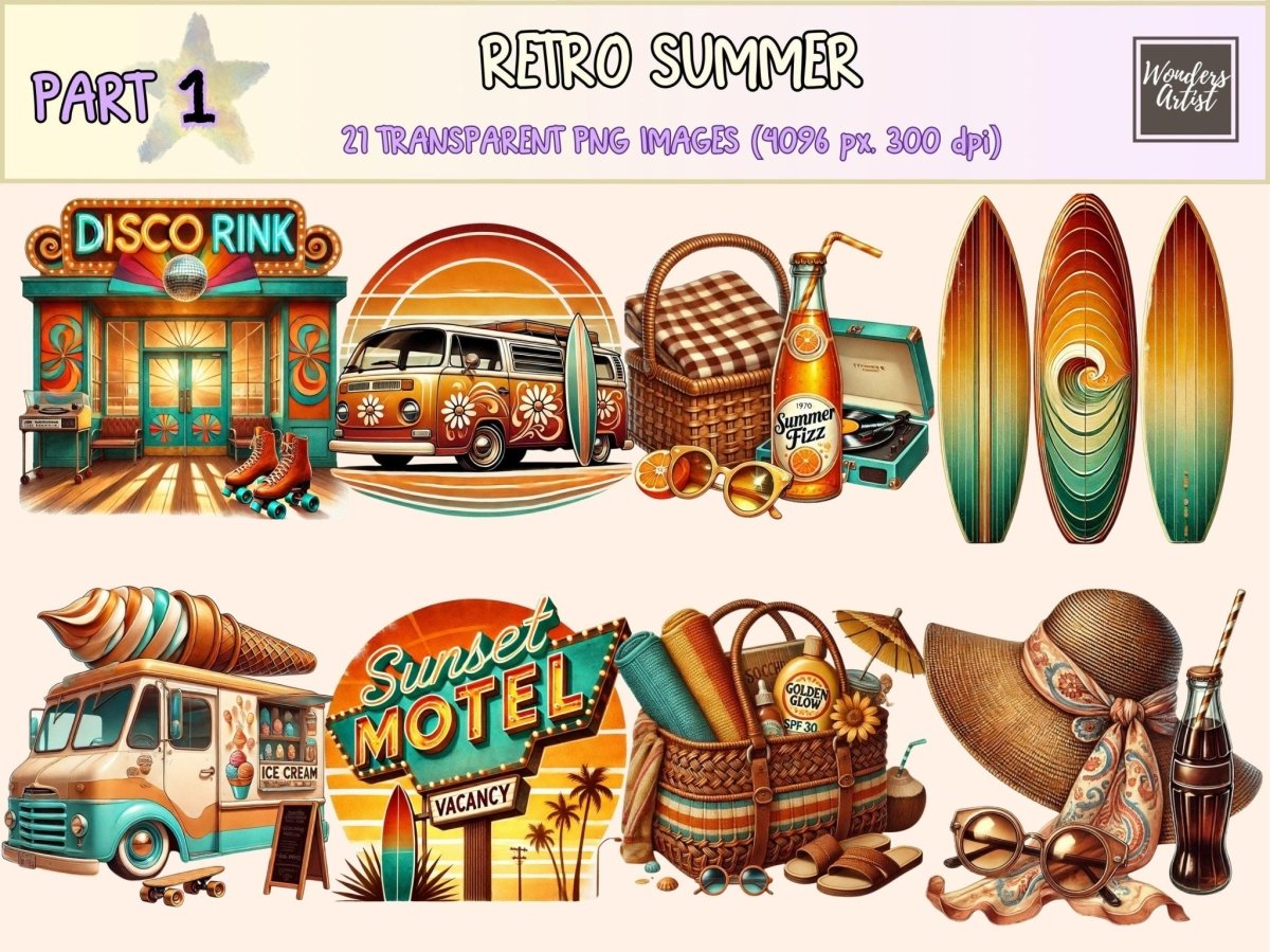 Retro Summer Clipart 70s summer clipart - Wonders Artist