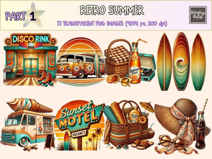 Retro Summer Clipart 70s summer clipart - Wonders Artist