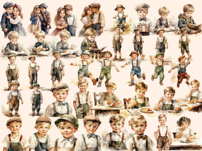 Retro Vintage Kids Watercolor Clipart child clipart - Wonders Artist