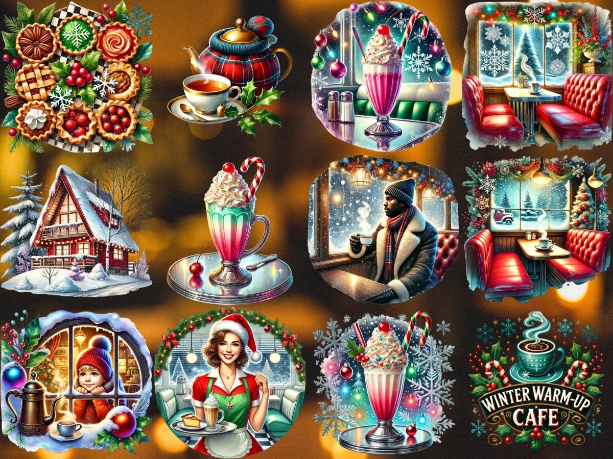 Retro vintercafé clipart (BEGRÄNSAD UPPLAGA) image 6