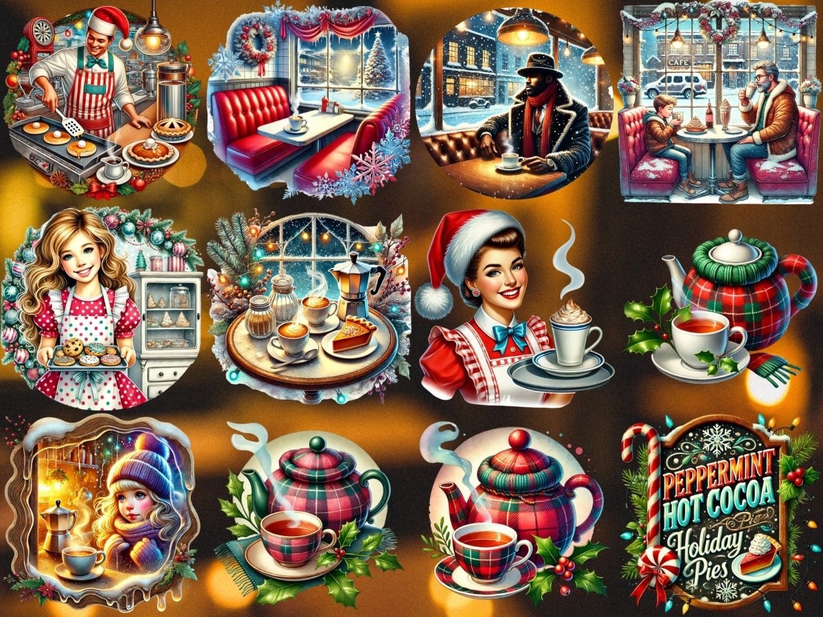 Retro vintercafé clipart (BEGRÄNSAD UPPLAGA) image 2