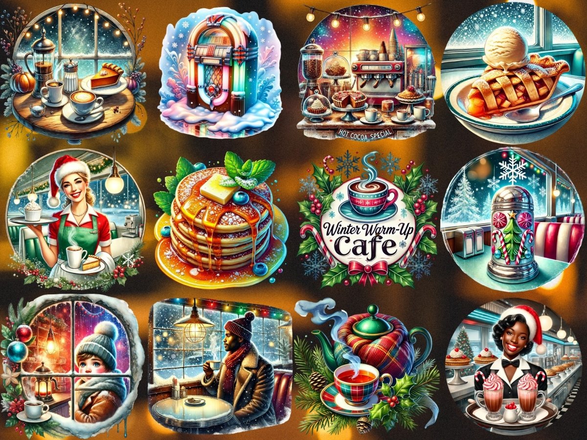 Retro vintercafé clipart (BEGRÄNSAD UPPLAGA) image 5